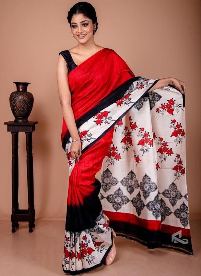 Banglori Sattin Red Daily Wear Printed Saree